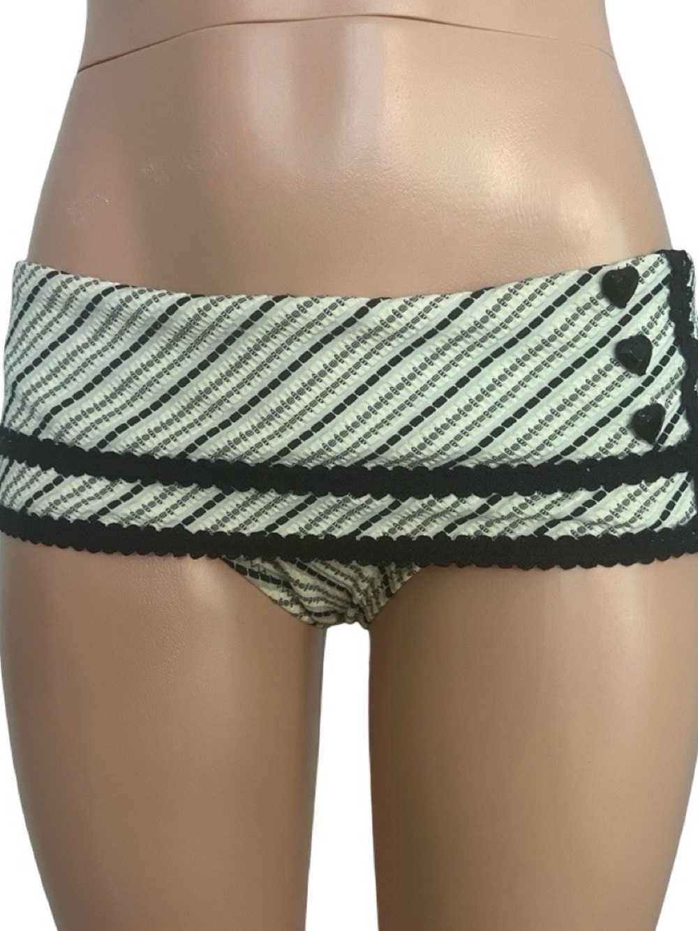 Betsey Johnson Bikini swimsuit bottom polka dot Striped Black & Cream short - Picture 8 of 8